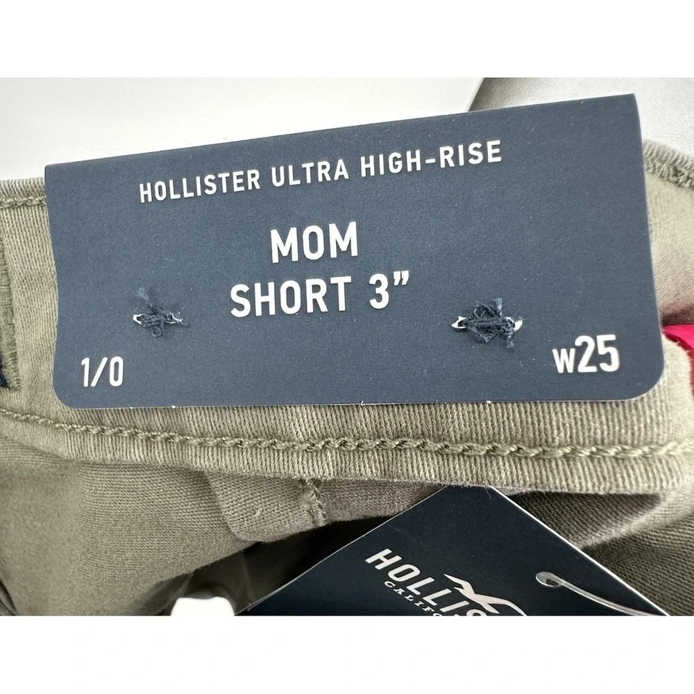 Hollister Ultra High Rise Olive Green Cargo Mom Women's Shorts Size 1/0 New